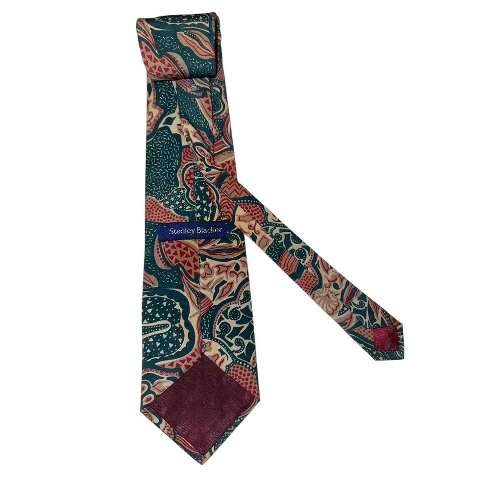 Stanley‎ Blacker Men's Necktie Teal Red Beige Floral Paisley Silk Blend A20Q